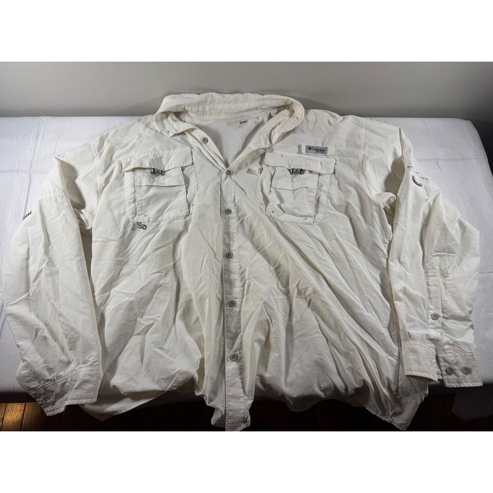 Columbia PFG Bahama II White Long Sleeve Fishing Shirt Vented V00473 Large